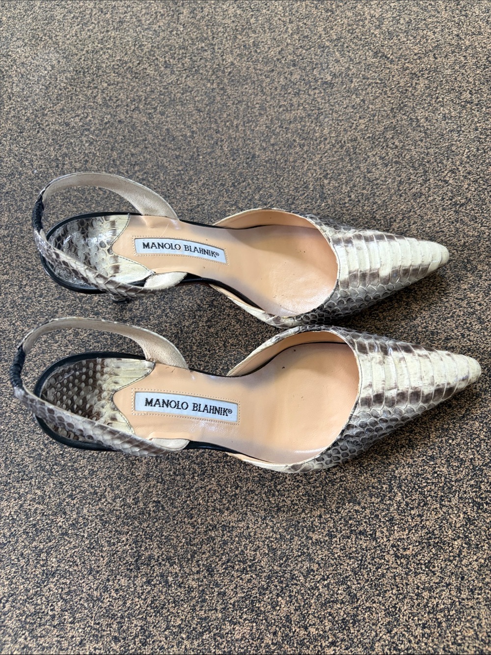 Manolo Blahnik Cream Snakeskin Pointed-Toe Slingbacks - Picture 3 of 3